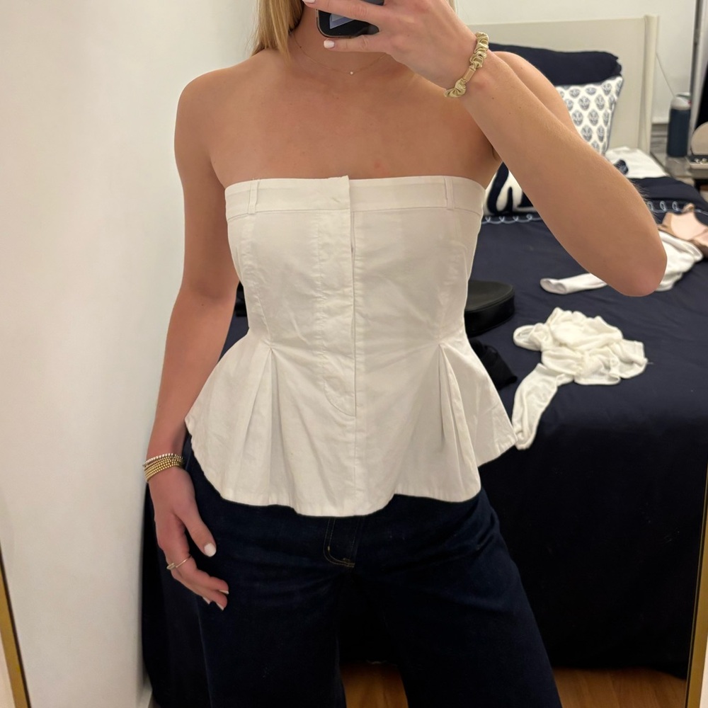 White Strapless Peplum Top